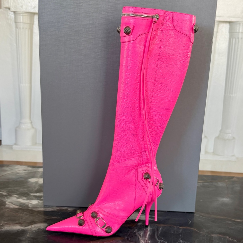 NIB $2,600 Balenciaga Cagole Leather Designer Boot Neon Pink Arena 39.5 694395